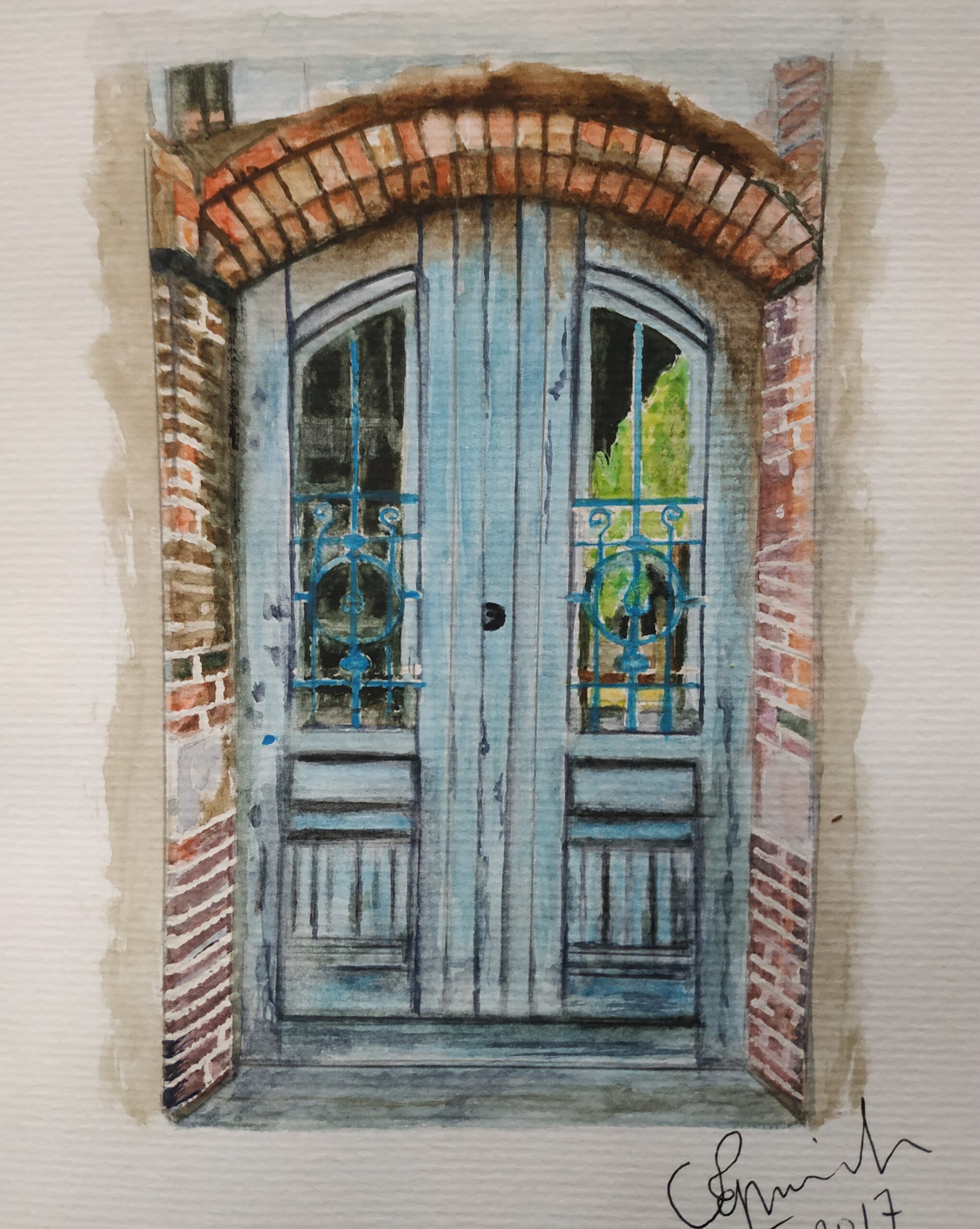Puerta Azul en acuarela